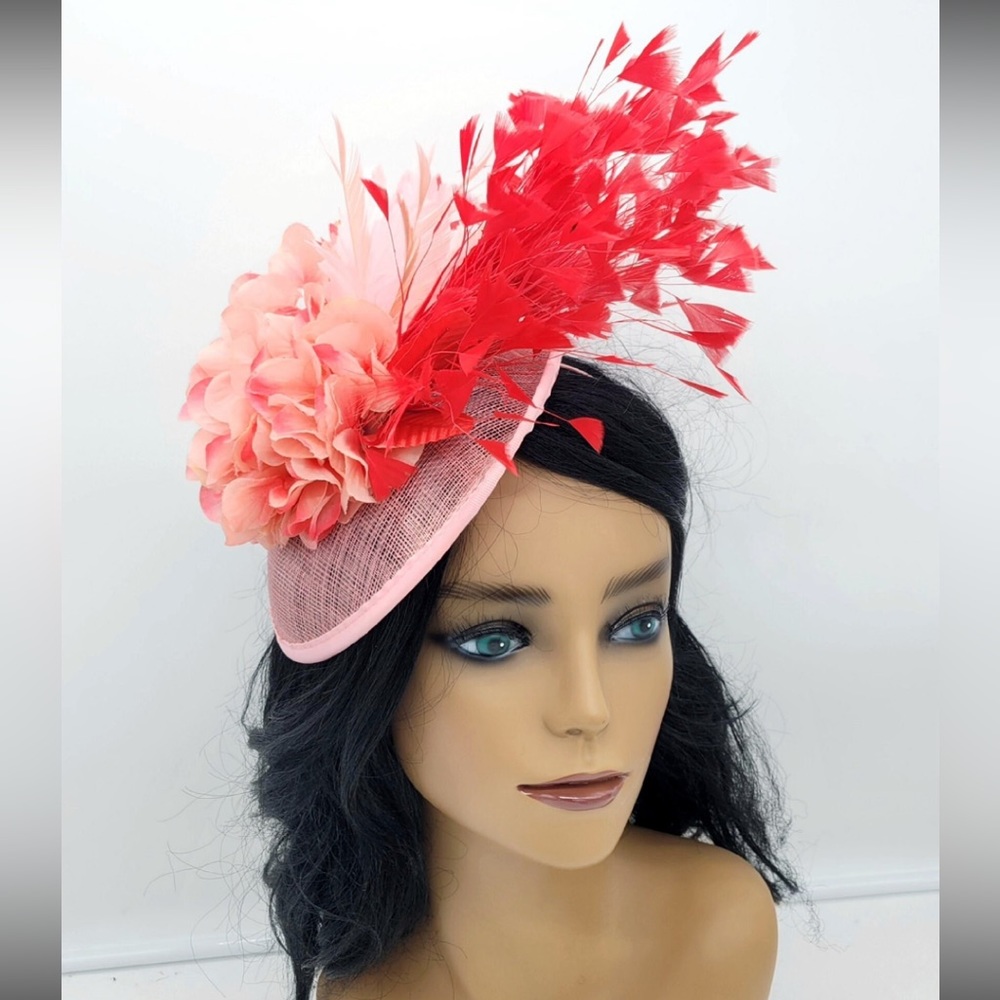 Pink Fascinator Hat with Band & Clip for Kentucky Derby, Weddings, Church